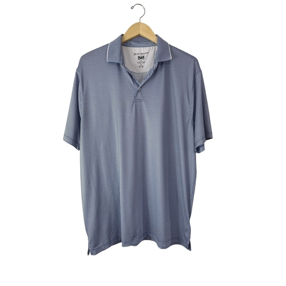 Hickey Freeman Golf Polo Shirt Men's XL Blue White Geometric Athletic Stretch